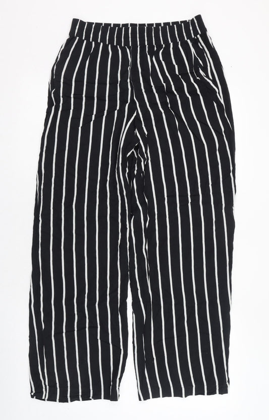 H&M Womens Black Striped Viscose Carrot Trousers Size 10 L28 in Regular