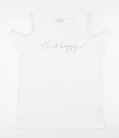 Papaya Womens White  Polyester Basic T-Shirt Size 8 Round Neck