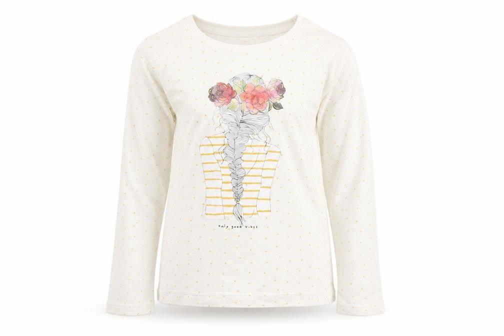 Dunnes Stores Girls White Spotted 100% Cotton Pullover T-Shirt Size 5 Years Round Neck Pullover