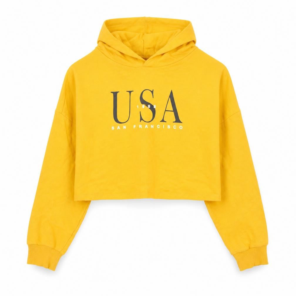 H&M Womens Yellow  100% Cotton Pullover Hoodie Size XS  Pullover - Cropped