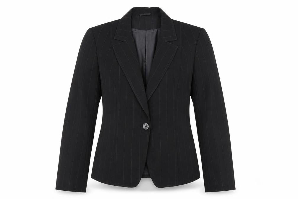 George Womens Black Pinstripe Polyester Jacket Blazer Size 14
