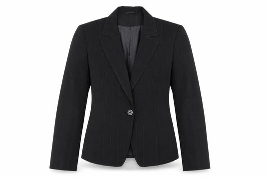 George Womens Black Pinstripe Polyester Jacket Blazer Size 14