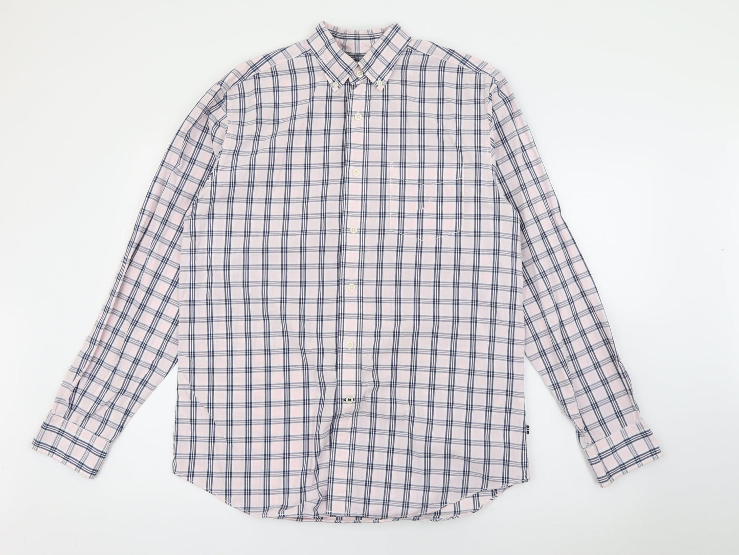 Nautica Mens Pink Plaid Cotton  Button-Up Size M Collared Button