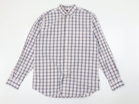 Nautica Mens Pink Plaid Cotton  Button-Up Size M Collared Button