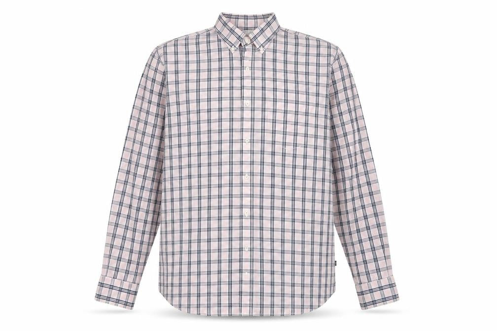 Nautica Mens Pink Plaid Cotton  Button-Up Size M Collared Button