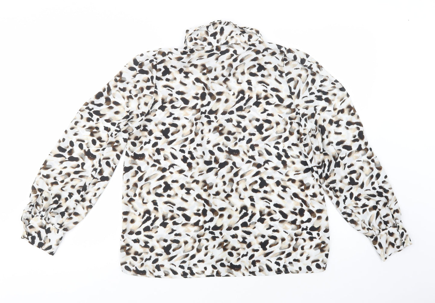 Dunnes Stores Womens White Animal Print Polyester Basic Button-Up Size 12 Collared