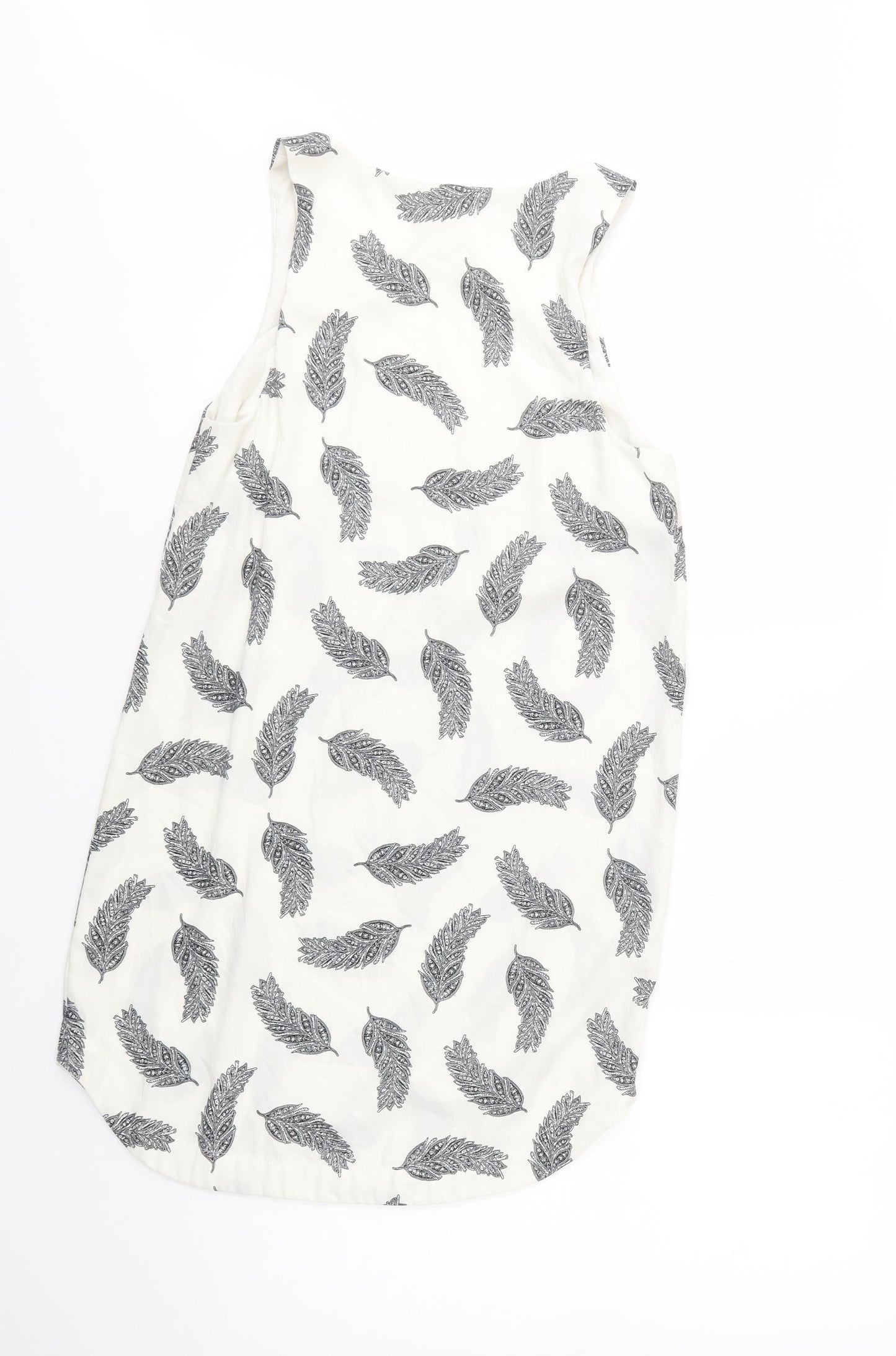H&M Womens White Floral Polyester Shift  Size 8  Scoop Neck Pullover - Leaf Print