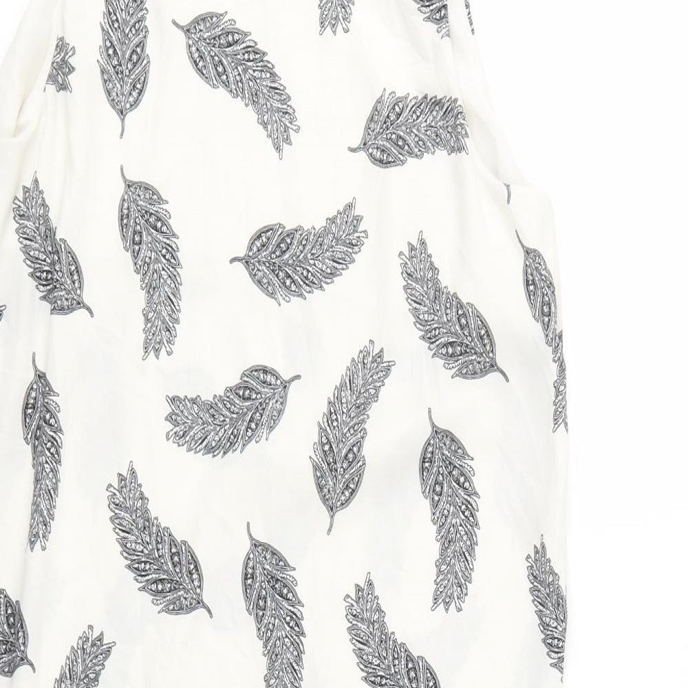 H&M Womens White Floral Polyester Shift  Size 8  Scoop Neck Pullover - Leaf Print