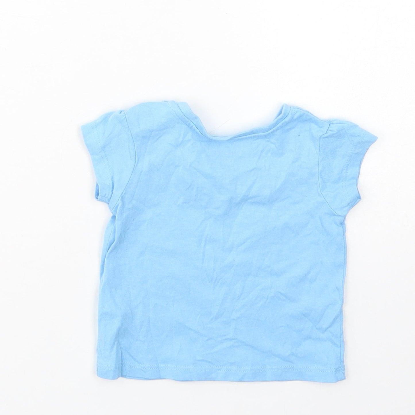 Primark Baby Blue  Cotton Basic T-Shirt Size 3-6 Months Crew Neck Snap - Cherry