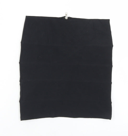 Preworn Womens Black  Polyester Bandage Skirt Size 8   Zip
