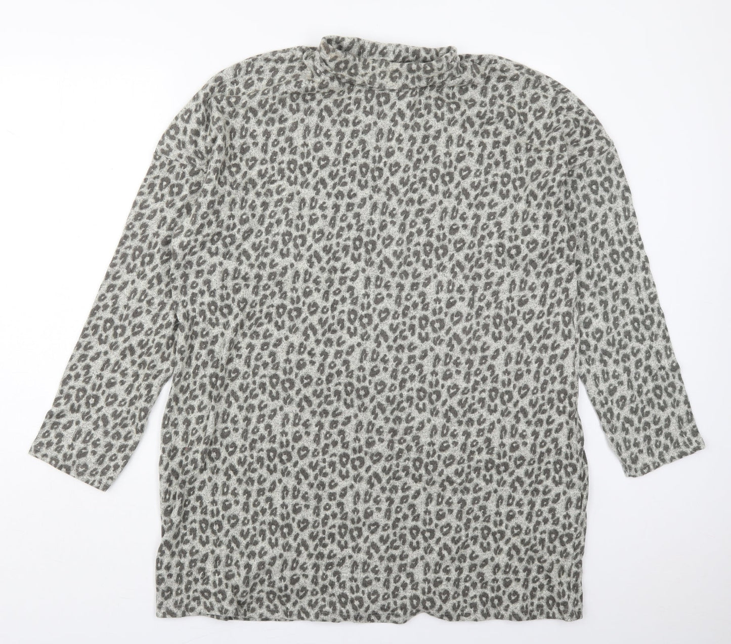 NEXT Womens Grey Animal Print Cotton T-Shirt Dress  Size 18  Roll Neck Pullover