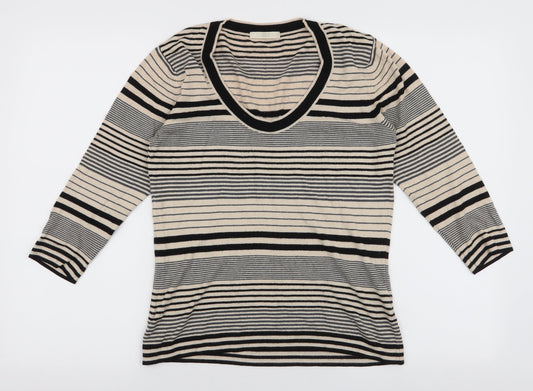 Marks and Spencer Womens Multicoloured V-Neck Striped Viscose Pullover Jumper Size 12