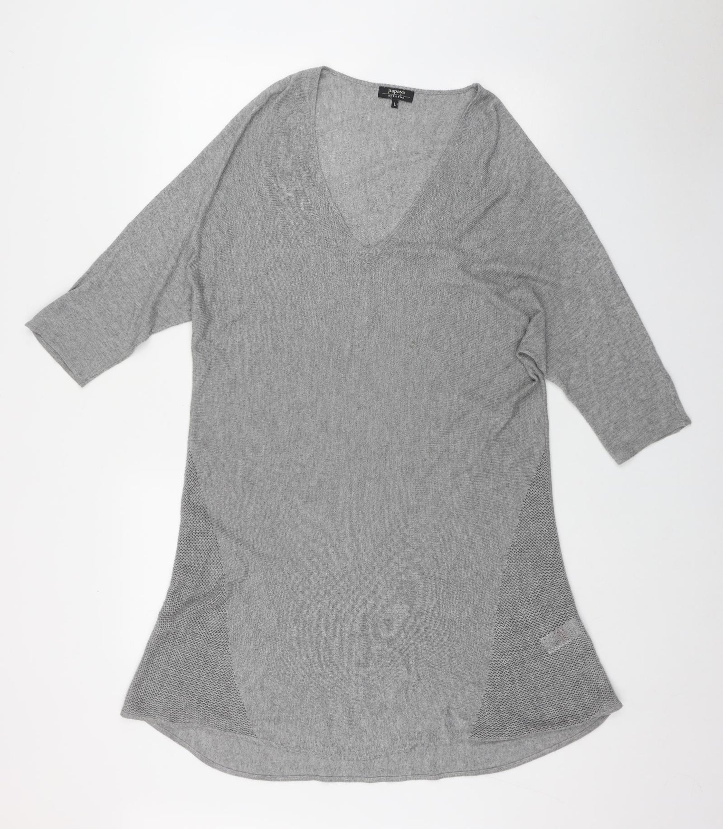 Papaya Womens Grey V-Neck  Polyester Pullover Jumper Size L