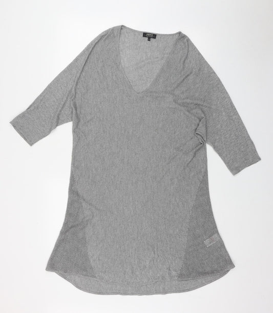 Papaya Womens Grey V-Neck  Polyester Pullover Jumper Size L