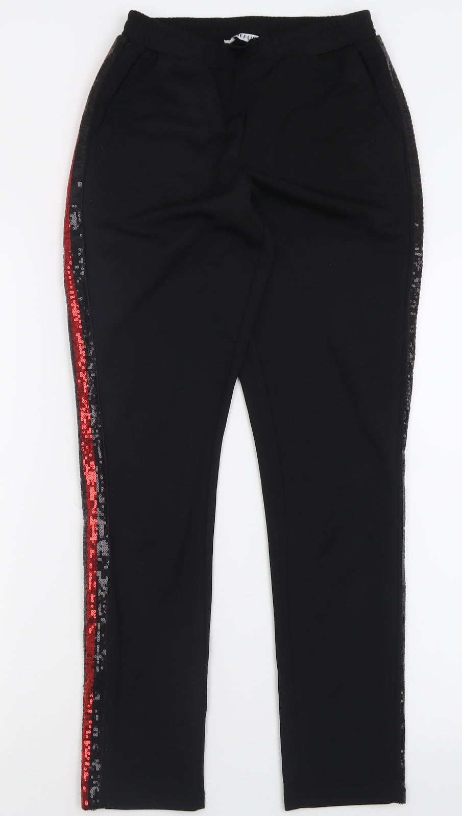 Diffuse Womens Black Striped Polyester Trousers  Size 8 L29 in Regular