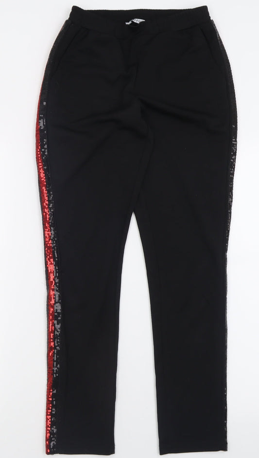 Diffuse Womens Black Striped Polyester Trousers  Size 8 L29 in Regular