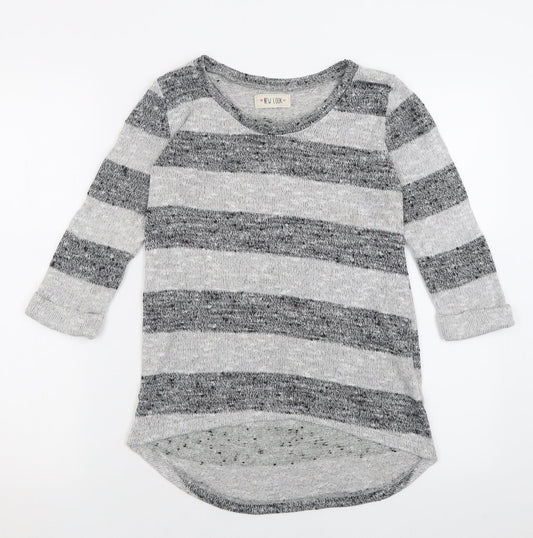 New Look Womens Grey Crew Neck Striped Viscose Pullover Jumper Size 8