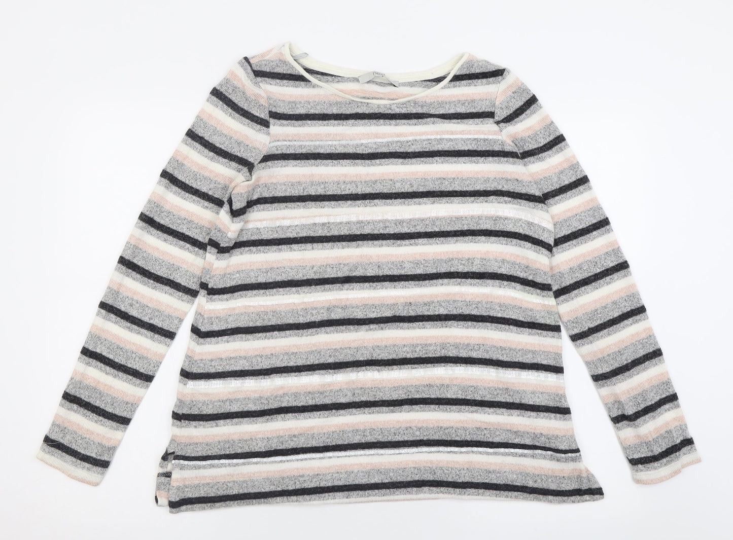 NEXT Womens Grey Crew Neck Striped Viscose Pullover Jumper Size 8