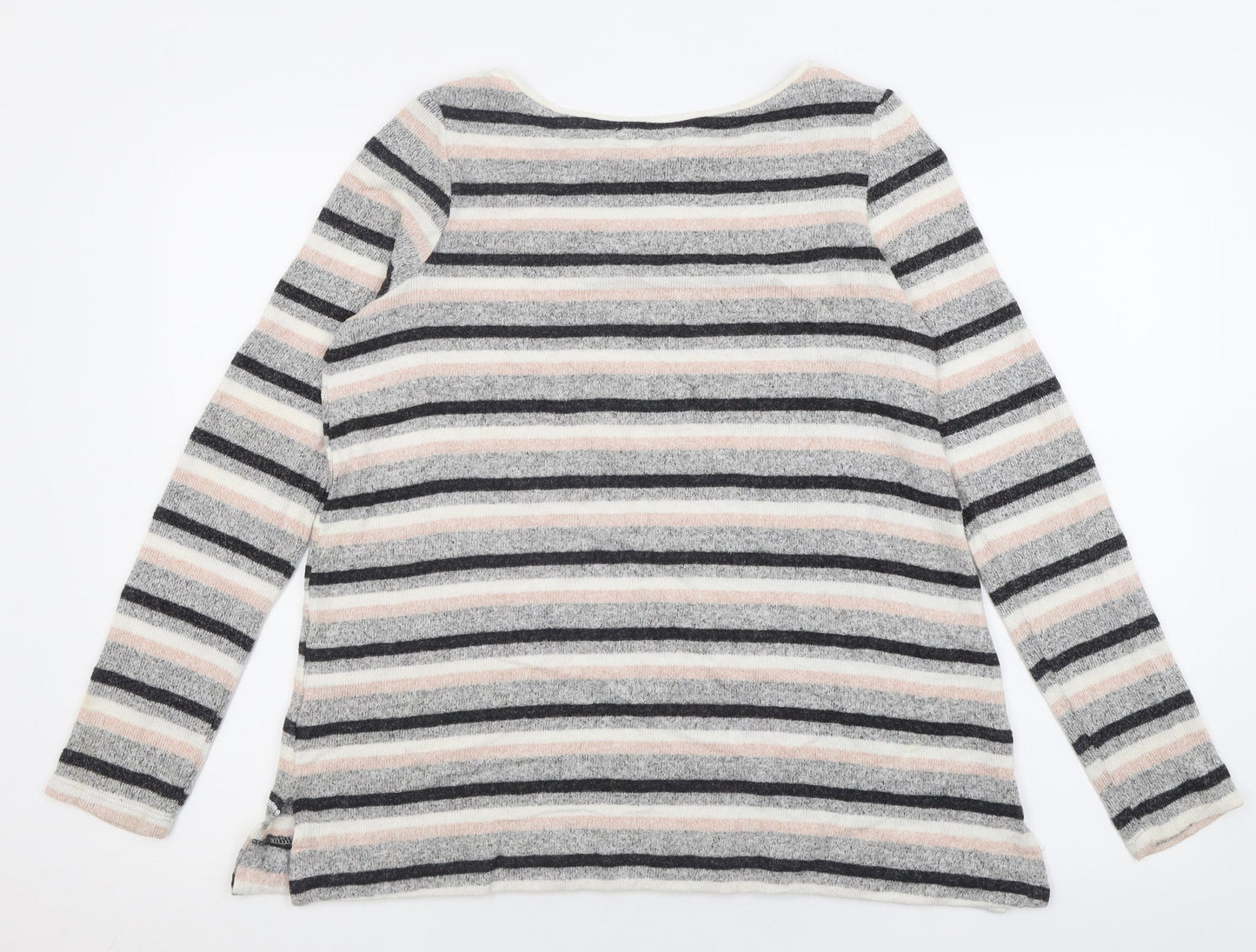 NEXT Womens Grey Crew Neck Striped Viscose Pullover Jumper Size 8