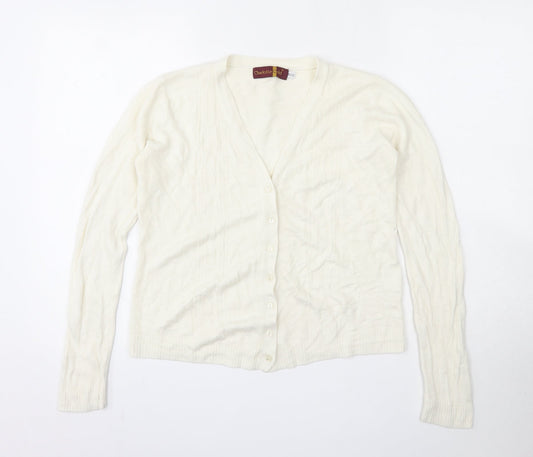 Charlotte Gold  Womens Ivory V-Neck  Acrylic Cardigan Jumper Size 10