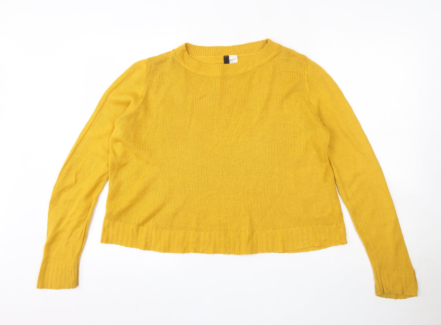H&M Womens Yellow Round Neck  Acrylic Henley Jumper Size S