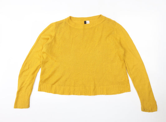 H&M Womens Yellow Round Neck  Acrylic Henley Jumper Size S