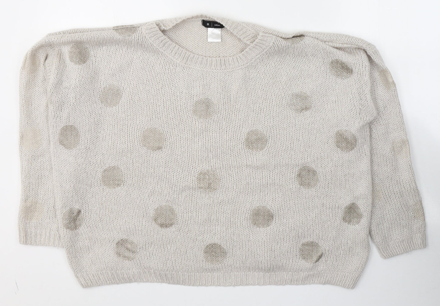 Edition Womens Ivory Round Neck Polka Dot Acrylic Pullover Jumper Size 10