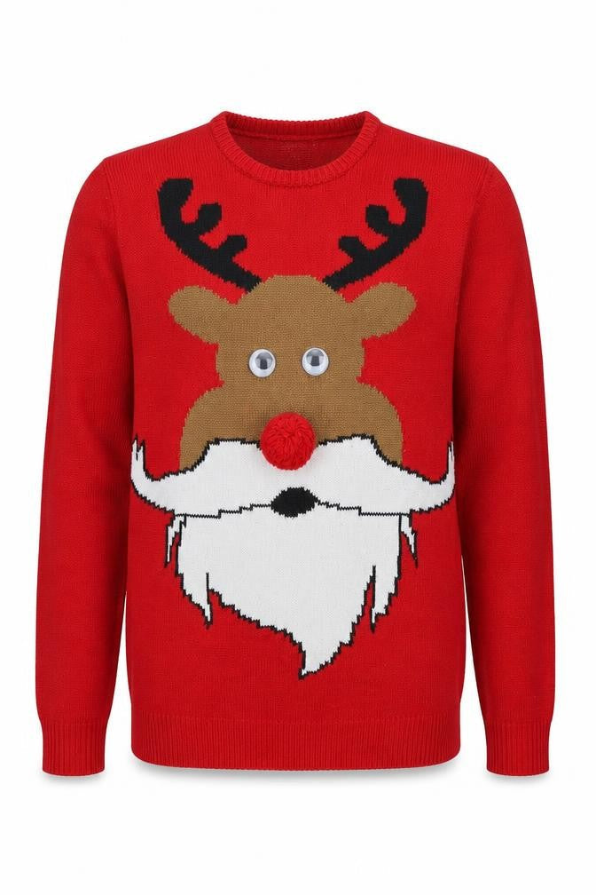 Marks and Spencer Mens Red Round Neck  Acrylic Pullover Jumper Size XS   - Christmas jumper