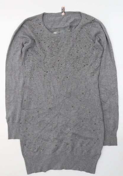 Losmoda Womens Grey  Polyester Jumper Dress  Size S  Round Neck Pullover