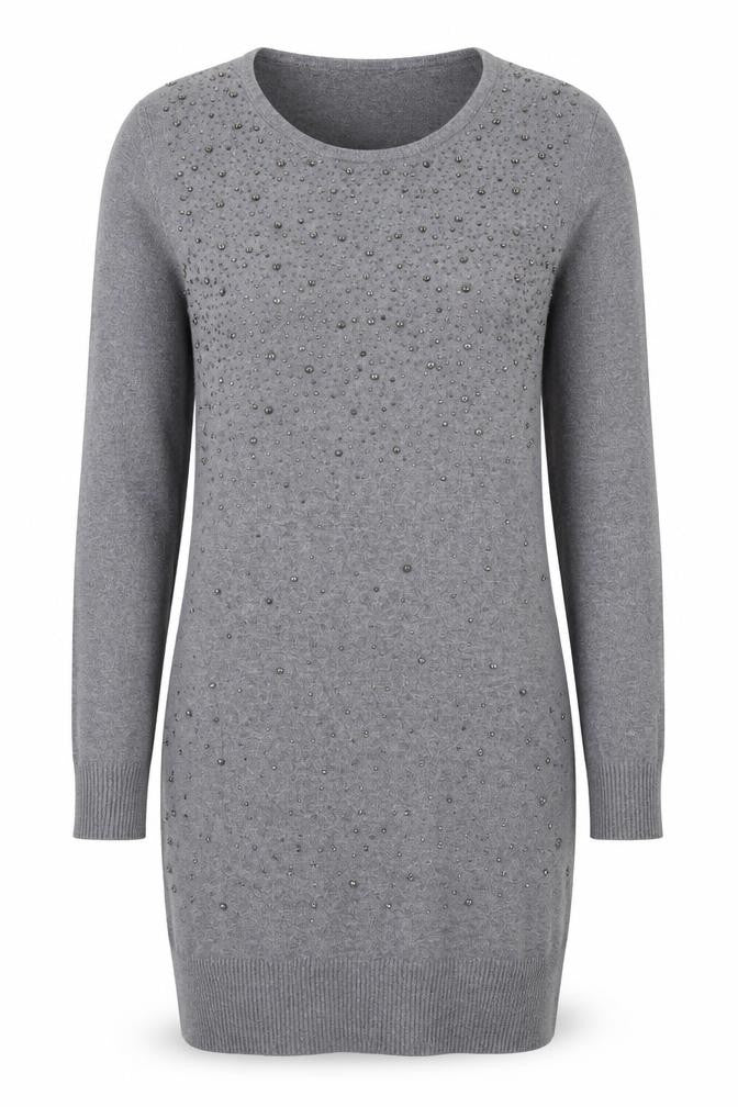 Losmoda Womens Grey  Polyester Jumper Dress  Size S  Round Neck Pullover