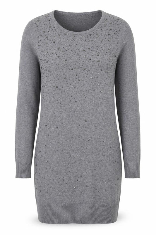 Losmoda Womens Grey  Polyester Jumper Dress  Size S  Round Neck Pullover