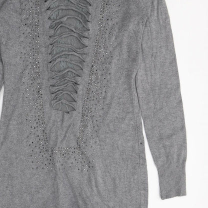 Losmoda Womens Grey  Polyester Jumper Dress  Size S  Round Neck Pullover