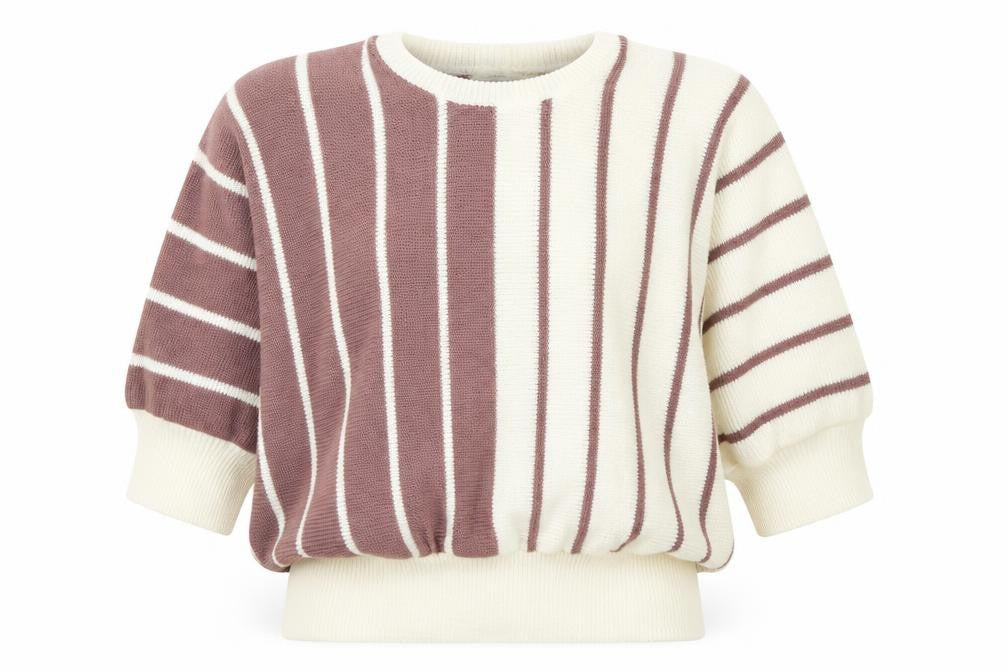Genetics Womens White Round Neck Striped Acrylic Pullover Jumper Size 14