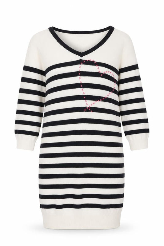 Tu Womens White Striped Acrylic Jumper Dress  Size 10  V-Neck Pullover - Heart