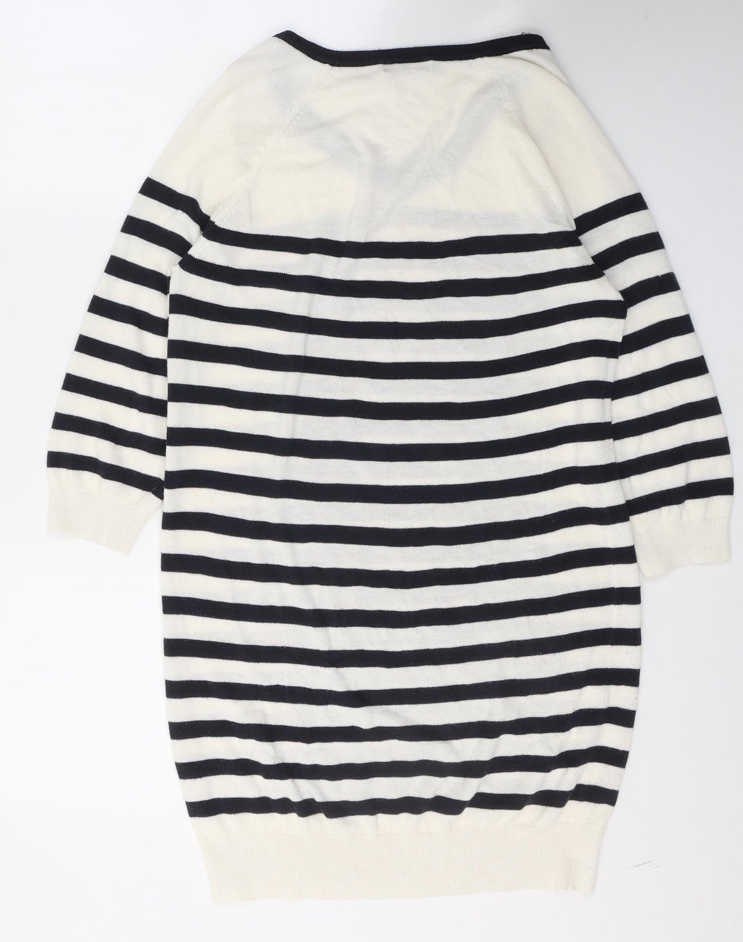 TU Womens White Striped Acrylic Jumper Dress  Size 10  V-Neck Pullover - Heart