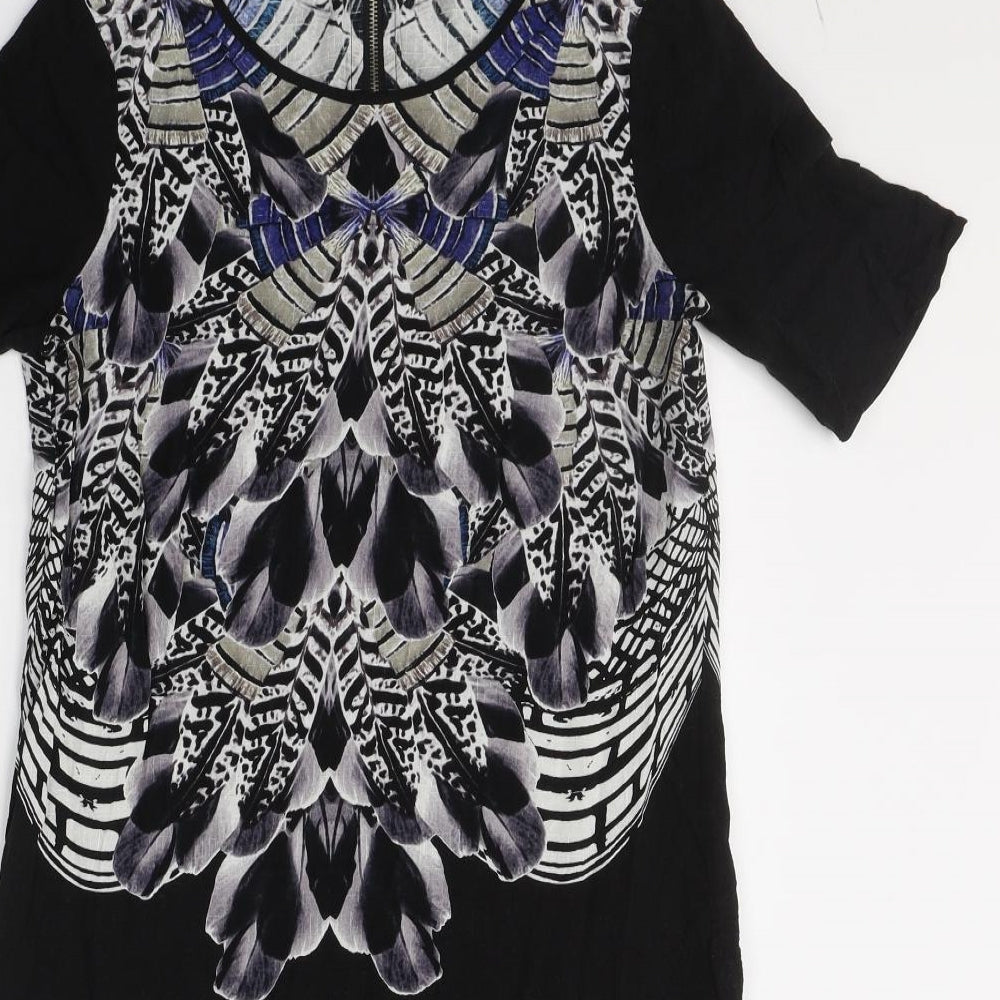 Warehouse Womens Black Geometric Viscose A-Line  Size 10  Round Neck Zip