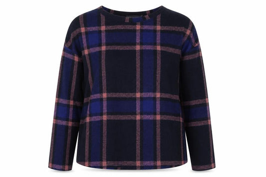 Marks and Spencer Womens Blue Plaid Polyester Pullover Sweatshirt Size 16   - Cropped