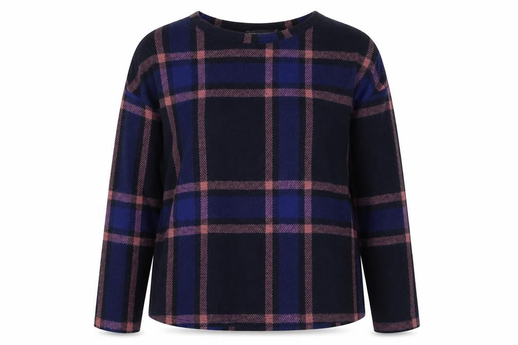 Marks & Spencer Womens Blue Plaid Polyester Pullover Sweatshirt Size 16   - Cropped