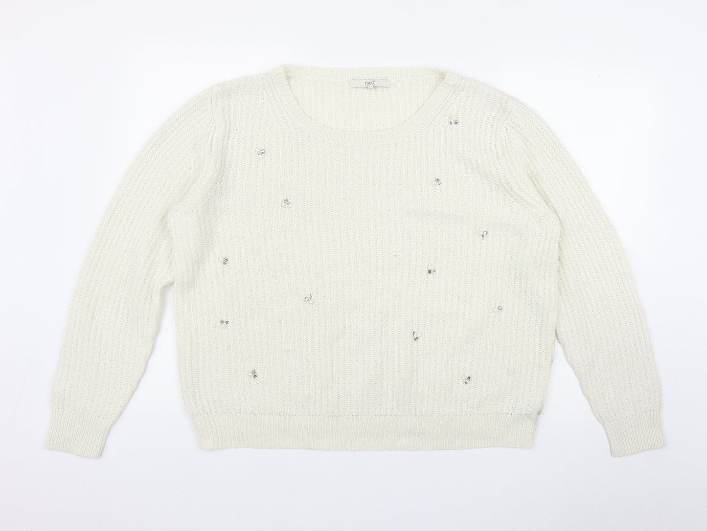 NEXT Womens Ivory Round Neck  Acrylic Pullover Jumper Size 18