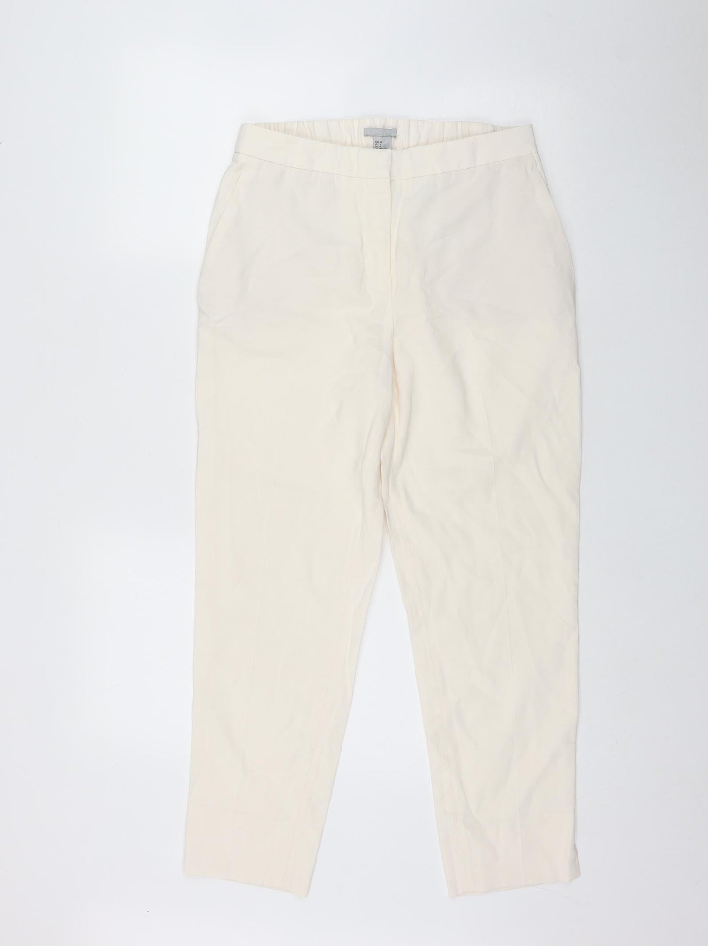 H&M Womens Ivory  Viscose Trousers  Size 8 L26 in Regular