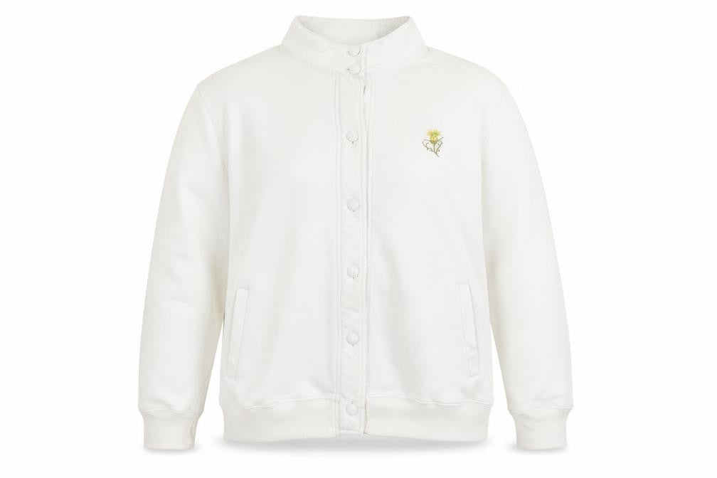 Damart Womens White High Neck  Polyester Cardigan Jumper Size XL   - Embroidered Flower