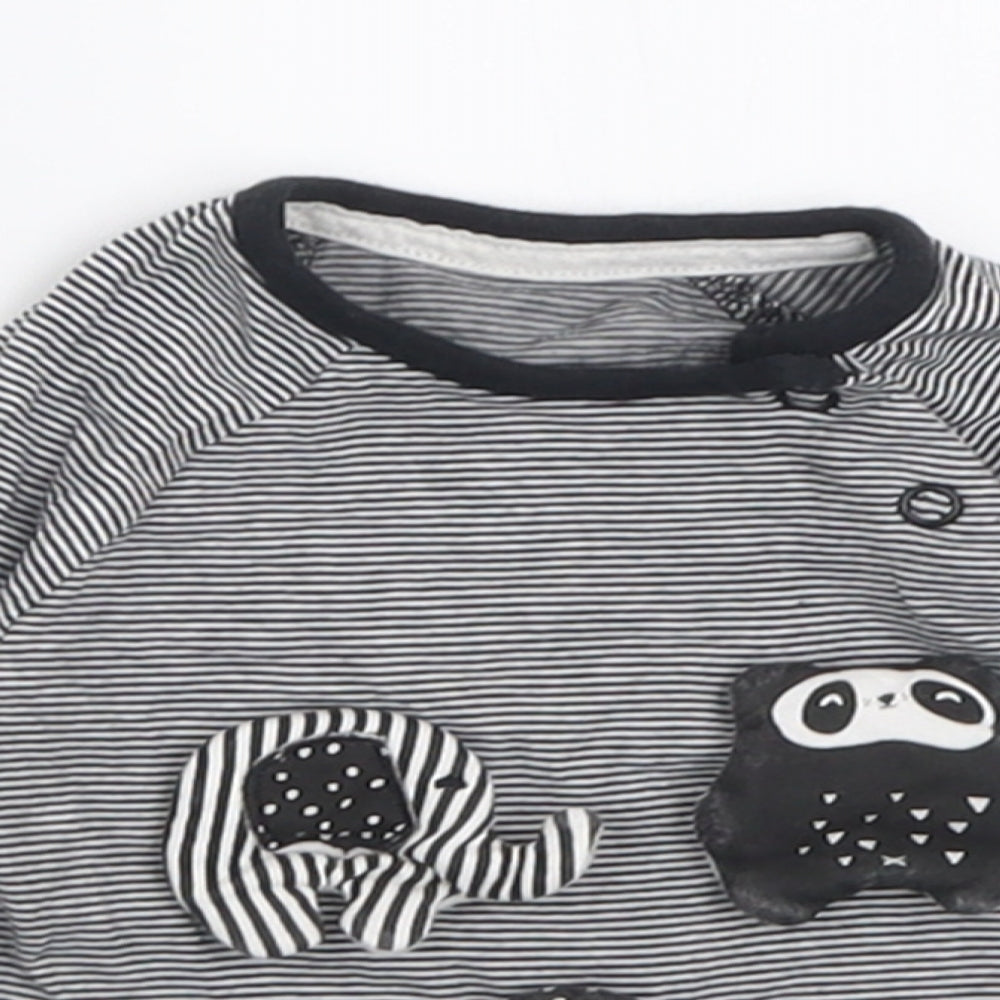 geprge Boys Black Striped Cotton Basic Casual Size 0-3 Months Crew Neck Button