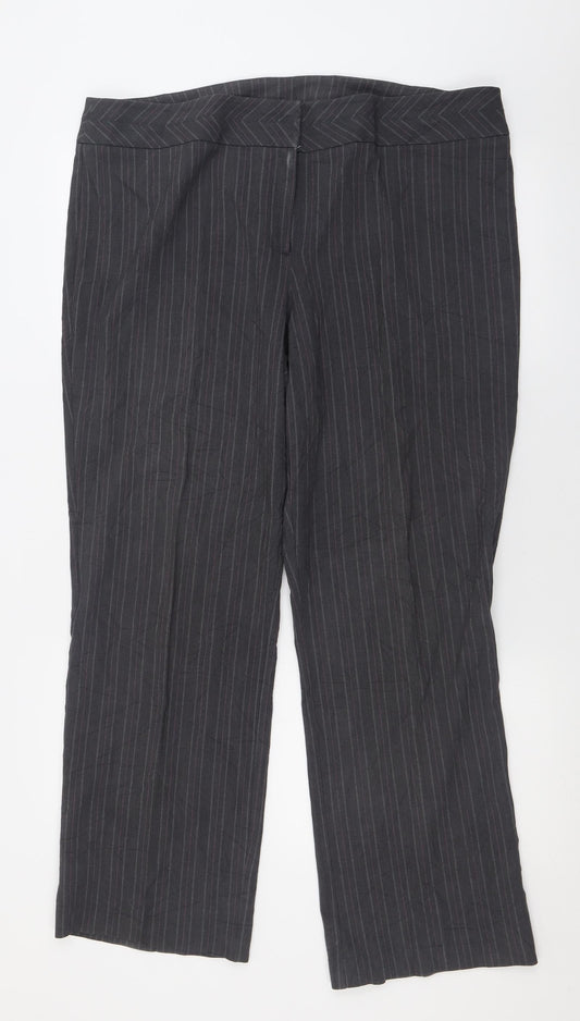 BHS Womens Grey Striped Polyester Trousers  Size 18 L30 in Regular Hook & Eye
