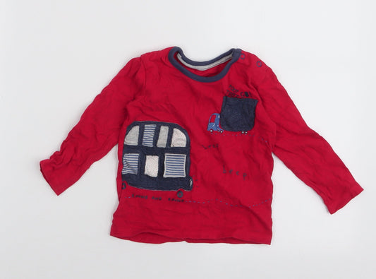 George Boys Red  100% Cotton Jersey T-Shirt Size 9-12 Months Round Neck Snap - Bus