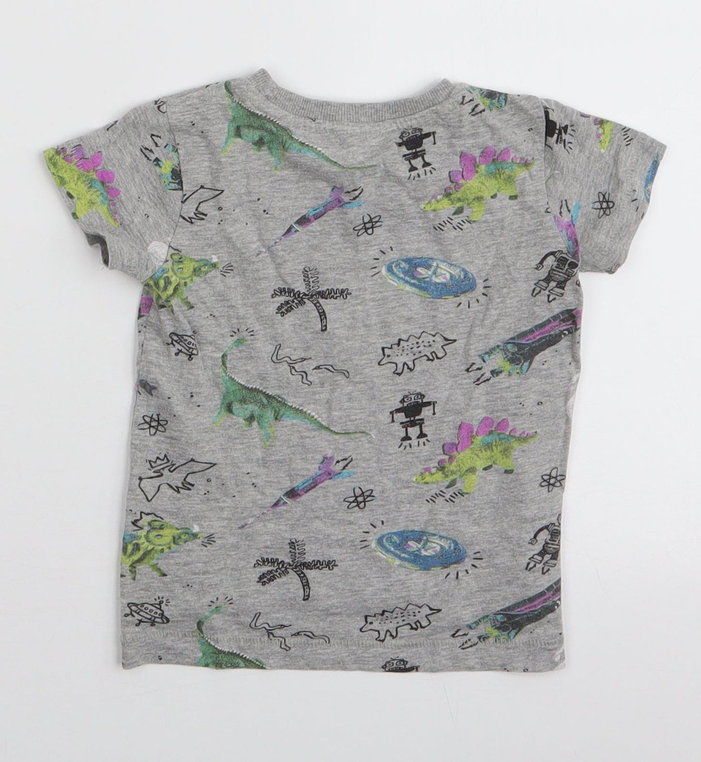 NEXT Boys Grey  Cotton Jersey T-Shirt Size 3-6 Months Round Neck Pullover - Dinosaur