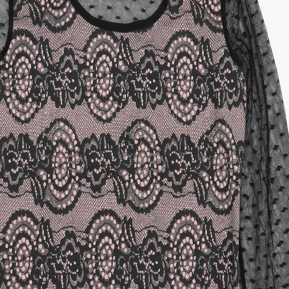 Yest Womens Black Geometric Polyester Pencil Dress  Size 8  Round Neck Pullover - Mesh sleeves