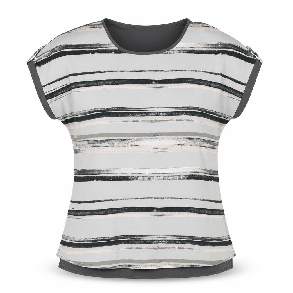 Viz A Viz Womens Grey Striped Polyester Basic Blouse Size 12 Round Neck - Floaty