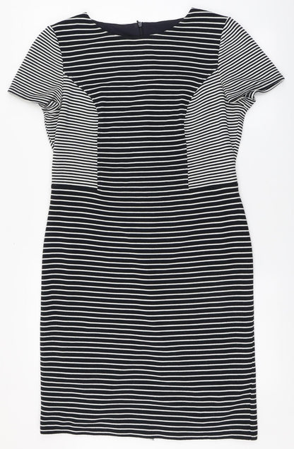 Country Casuals Womens Blue Striped Acrylic Bodycon Size 14 Round Neck Zip - Back split