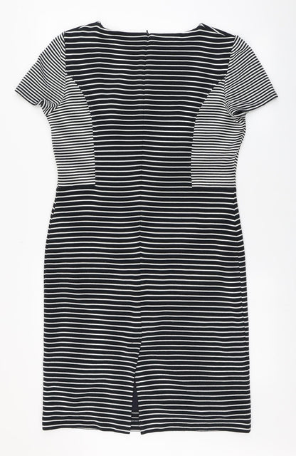 Country Casuals Womens Blue Striped Acrylic Bodycon Size 14 Round Neck Zip - Back split