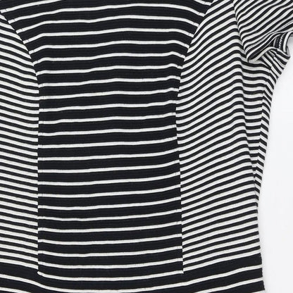 Country Casuals Womens Blue Striped Acrylic Bodycon Size 14 Round Neck Zip - Back split